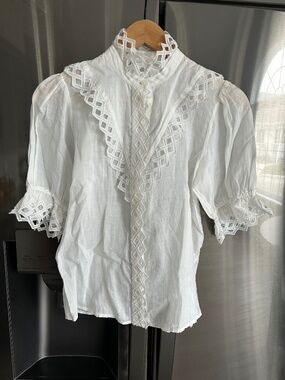FRAME | White puff sleeve detailed button up designer shirt top blouse